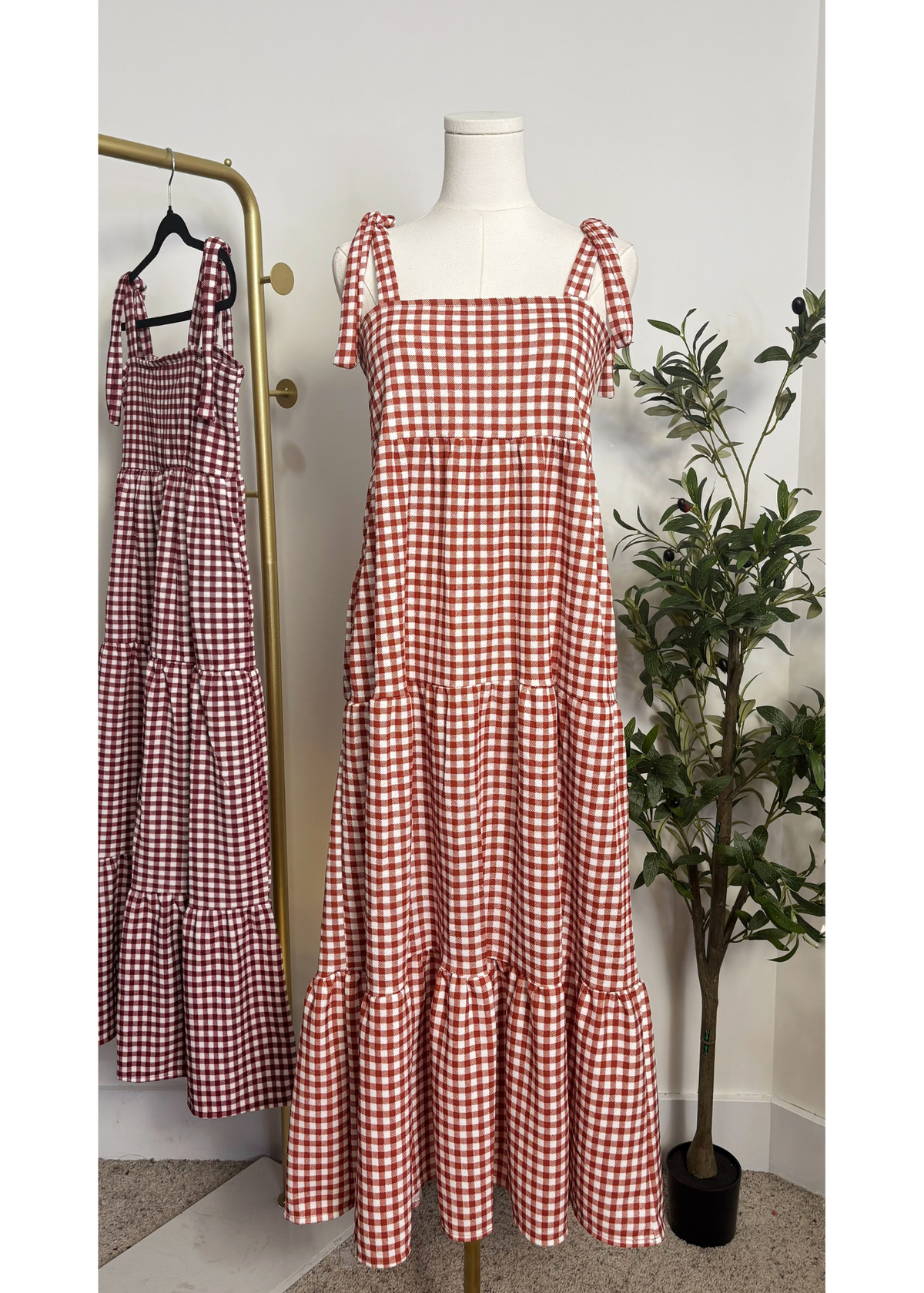 Gingham Tie-Strap Maxi Dress