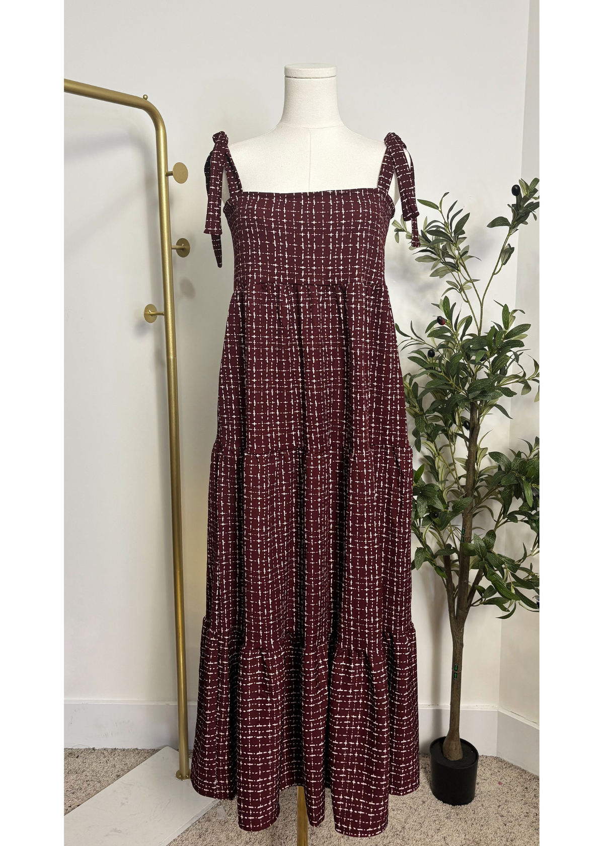 Gingham Tie-Strap Maxi Dress