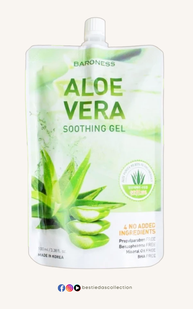 Baroness Aloe Vera Soothing Gel Pouch – 100ml | Calming & Moisturizing Korean Skincare