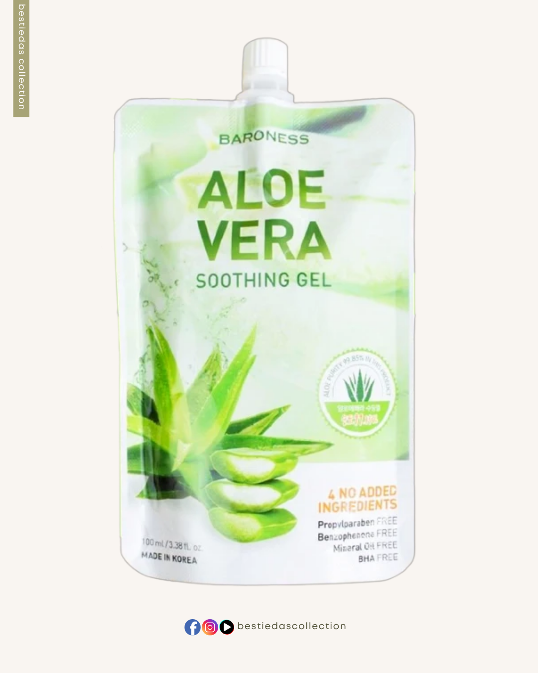 Baroness Aloe Vera Soothing Gel Pouch – 100ml | Calming & Moisturizing Korean Skincare