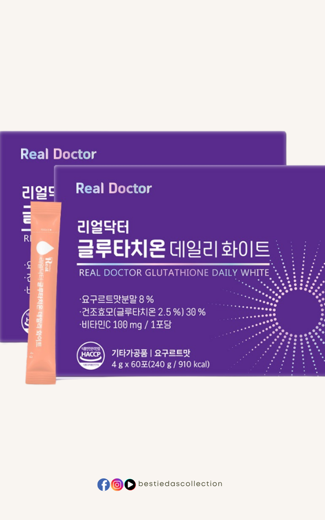 Real Doctor Glutathione Daily White – 1,200mg Glutathione + Vitamin C Yogurt Sticks (60 Sachets)