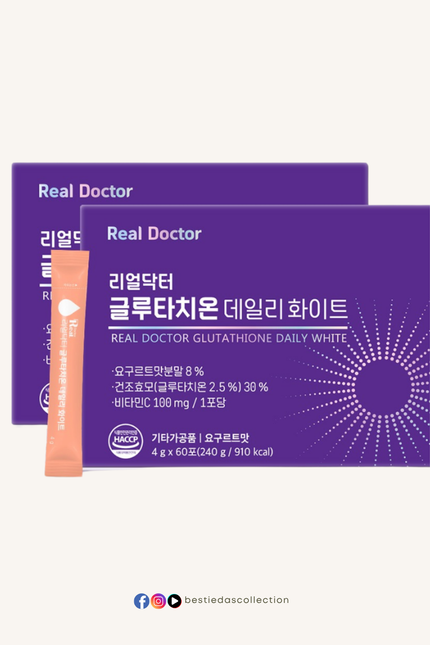 Real Doctor Glutathione Daily White – 1,200mg Glutathione + Vitamin C Yogurt Sticks (60 Sachets)