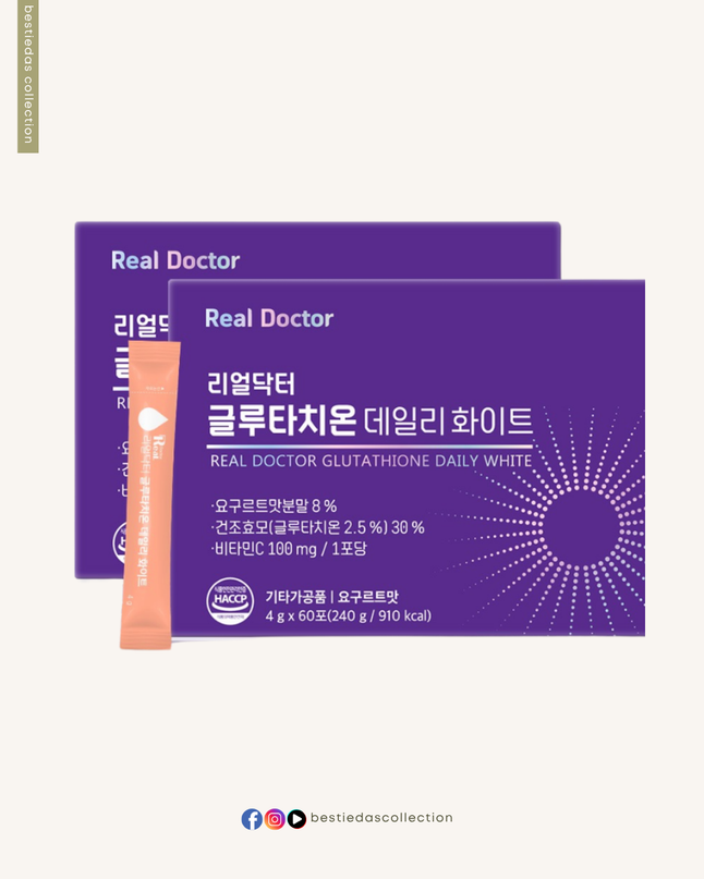 Real Doctor Glutathione Daily White – 1,200mg Glutathione + Vitamin C Yogurt Sticks (60 Sachets)