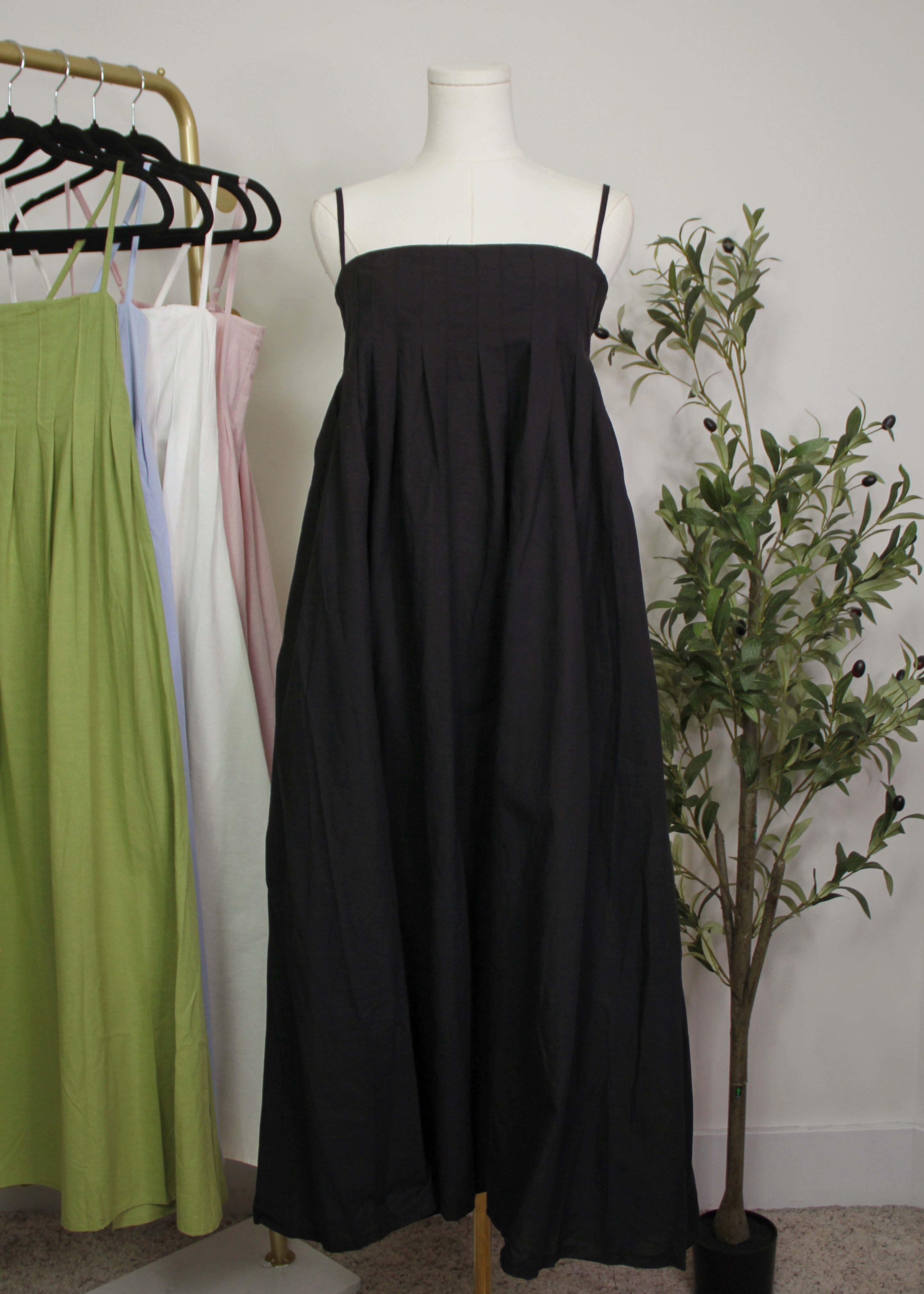 Pleated Linen Maxi Dress