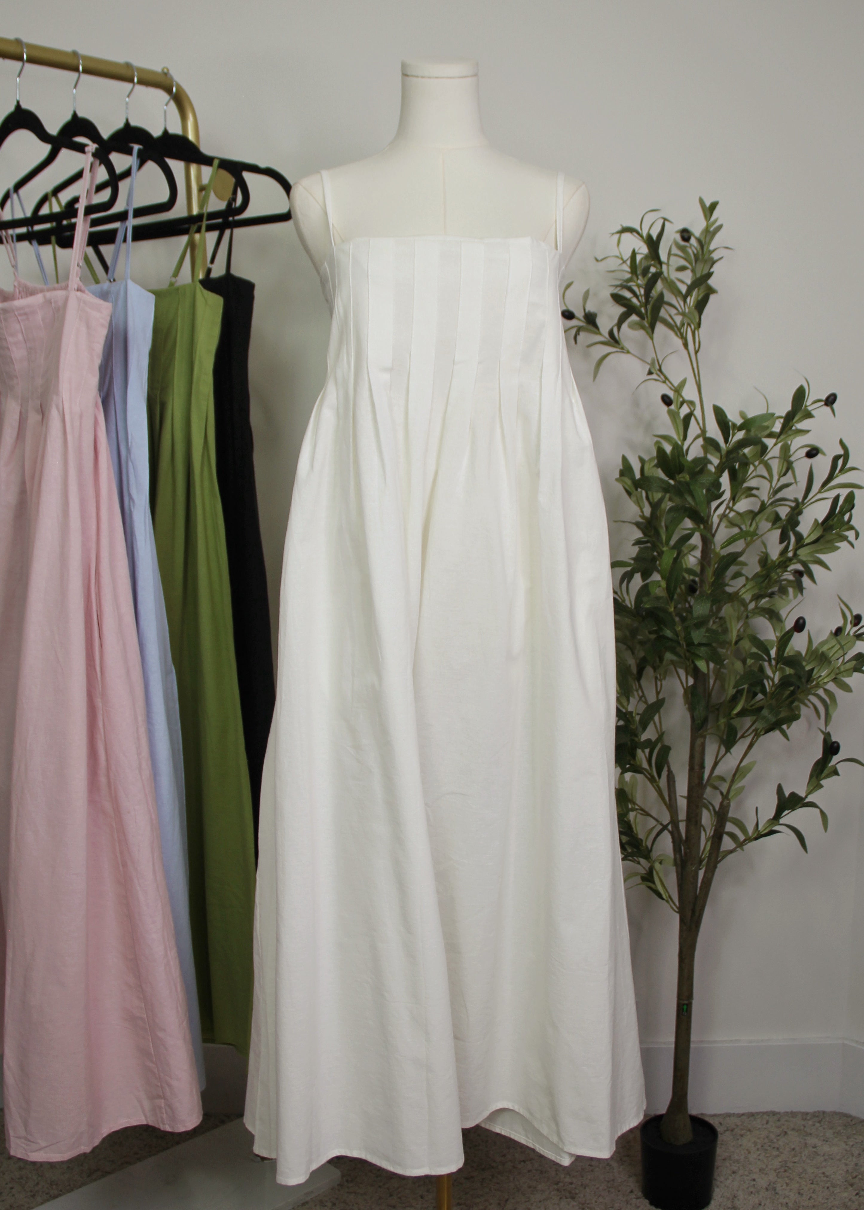 Pleated Linen Maxi Dress
