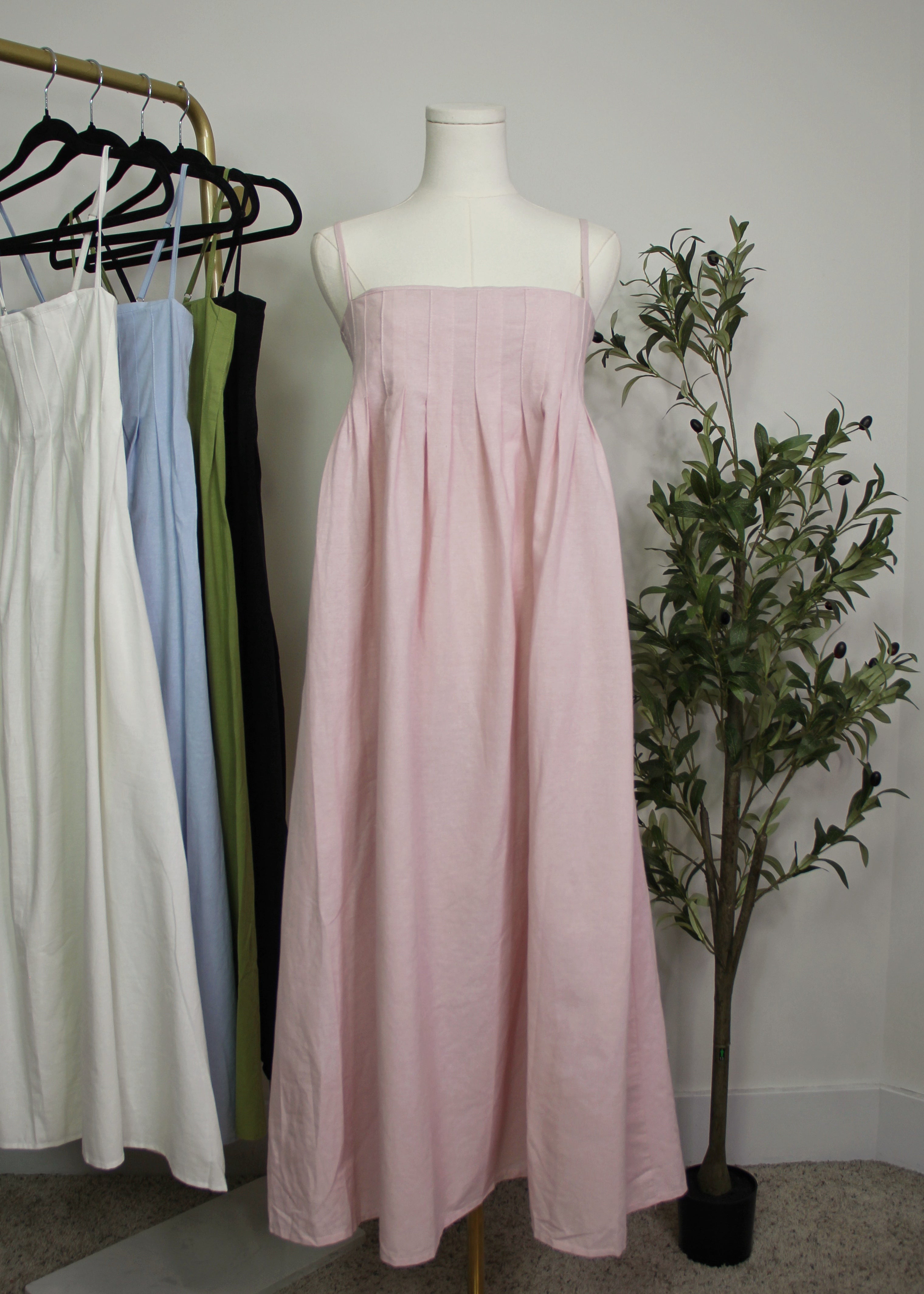 Pleated Linen Maxi Dress