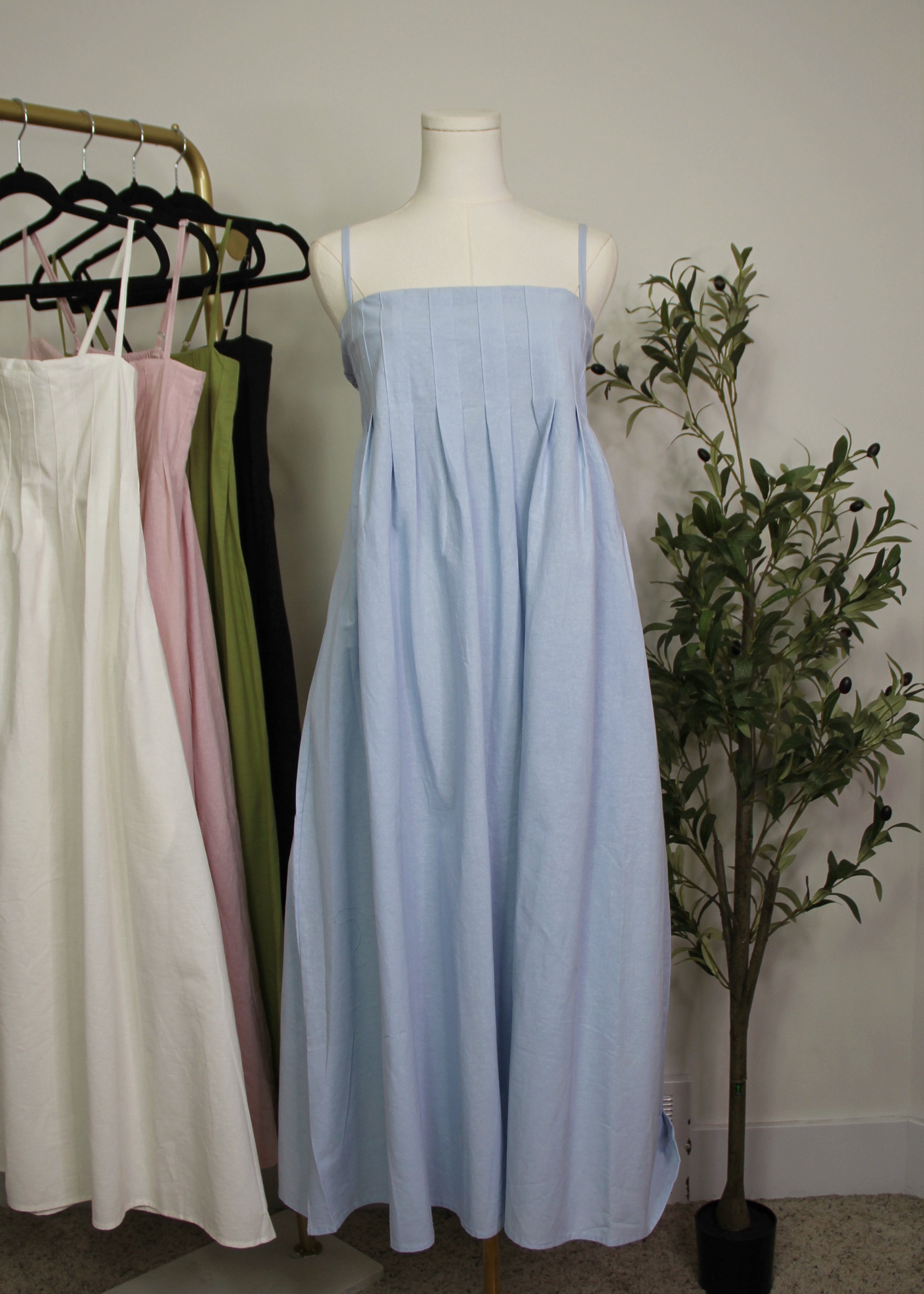 Pleated Linen Maxi Dress