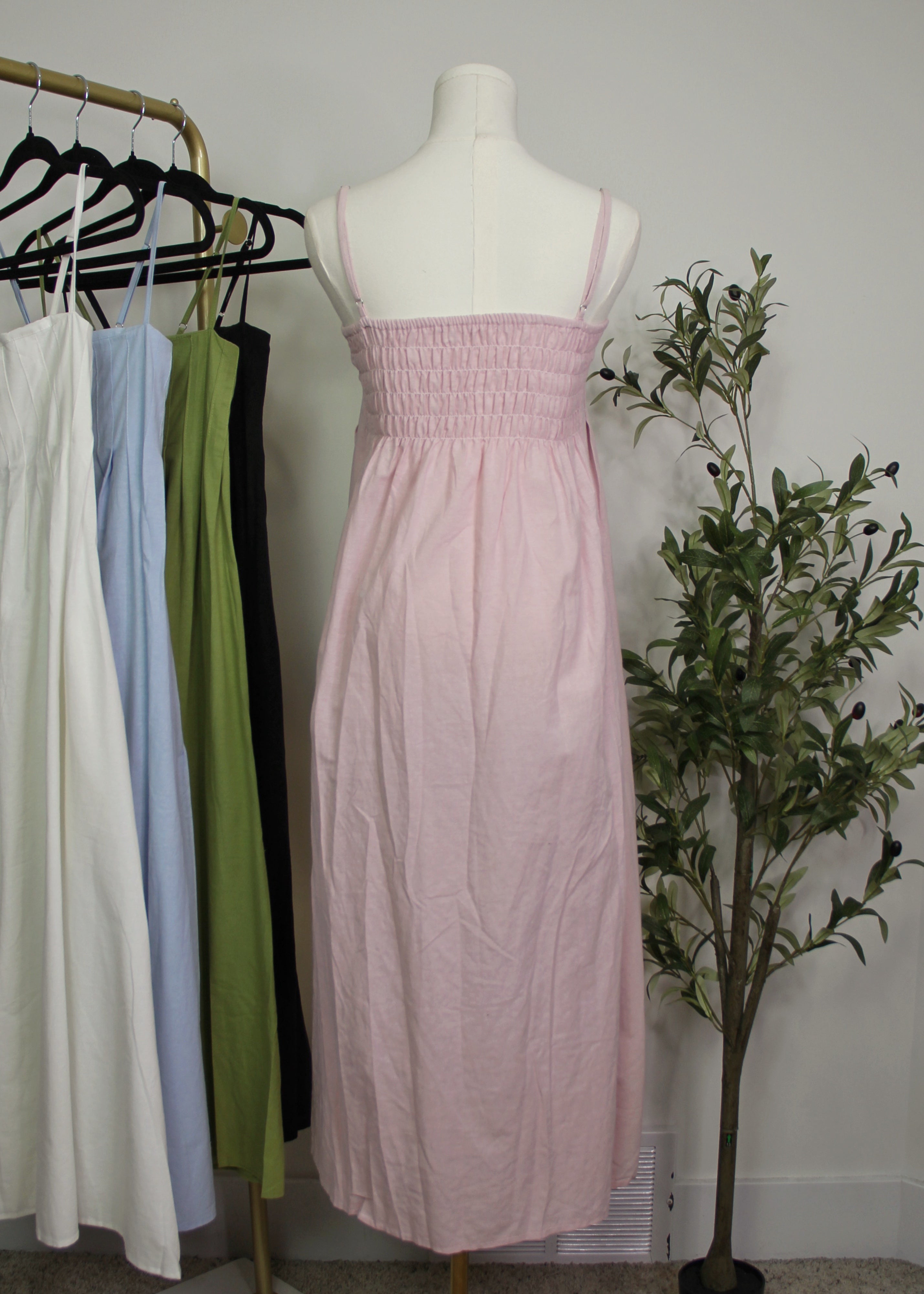 Pleated Linen Maxi Dress