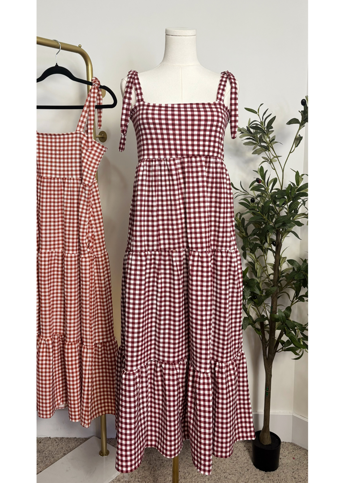 Gingham Tie-Strap Maxi Dress