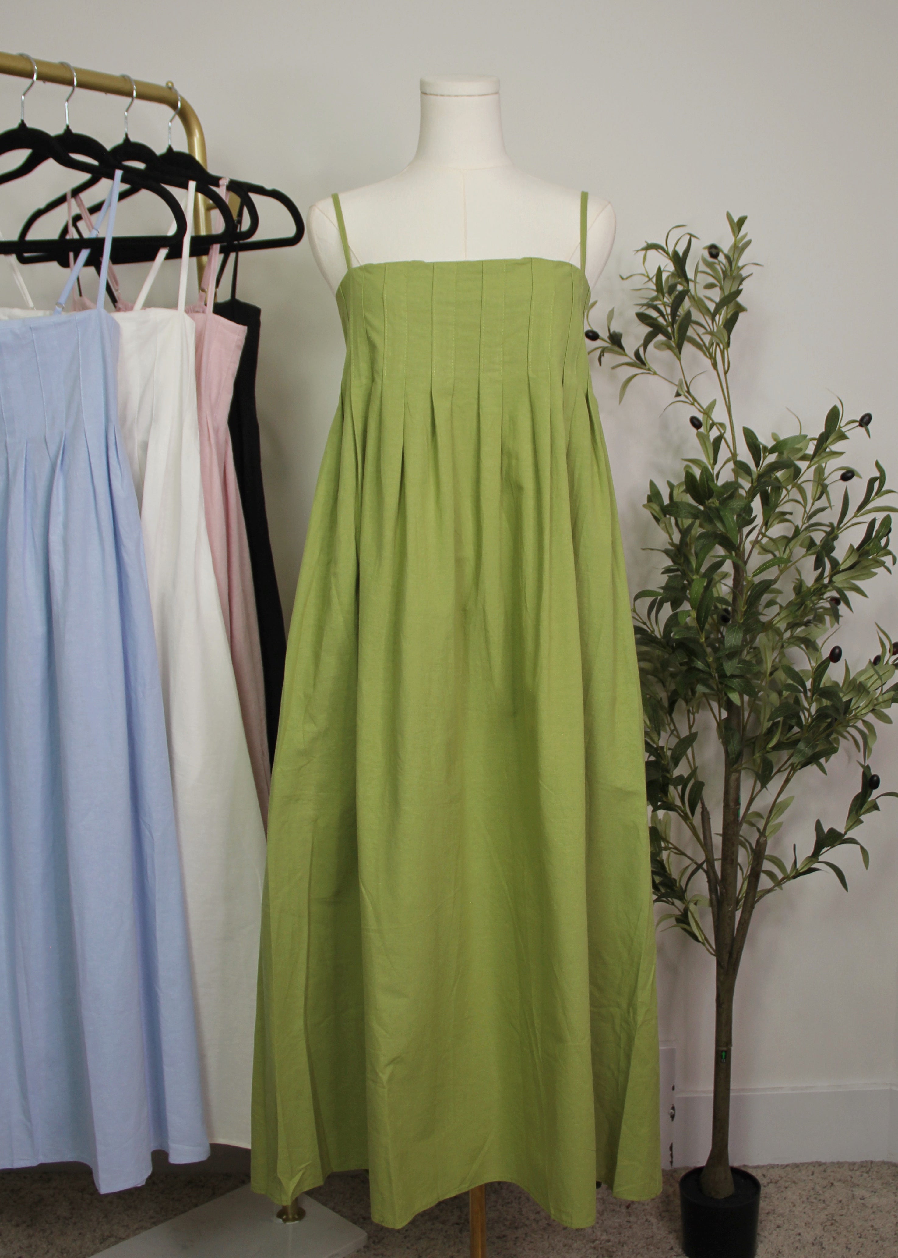 Pleated Linen Maxi Dress