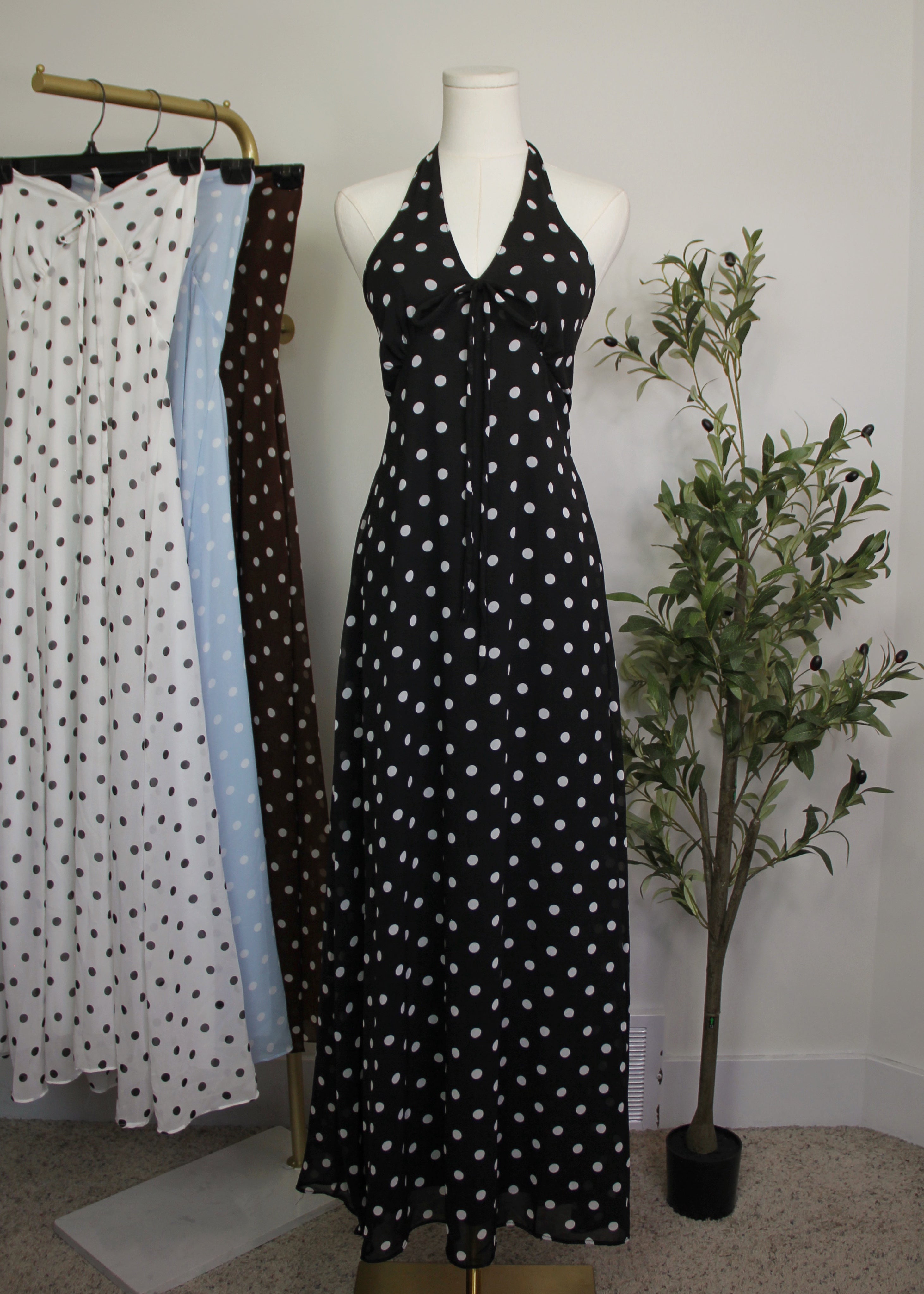 Polka Dot Halter Maxi Dress