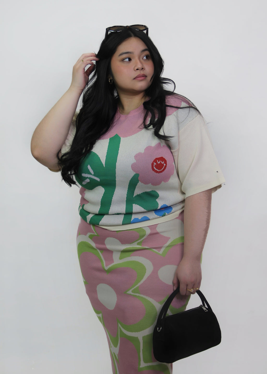 Retro Floral Soft Knit Matching Set