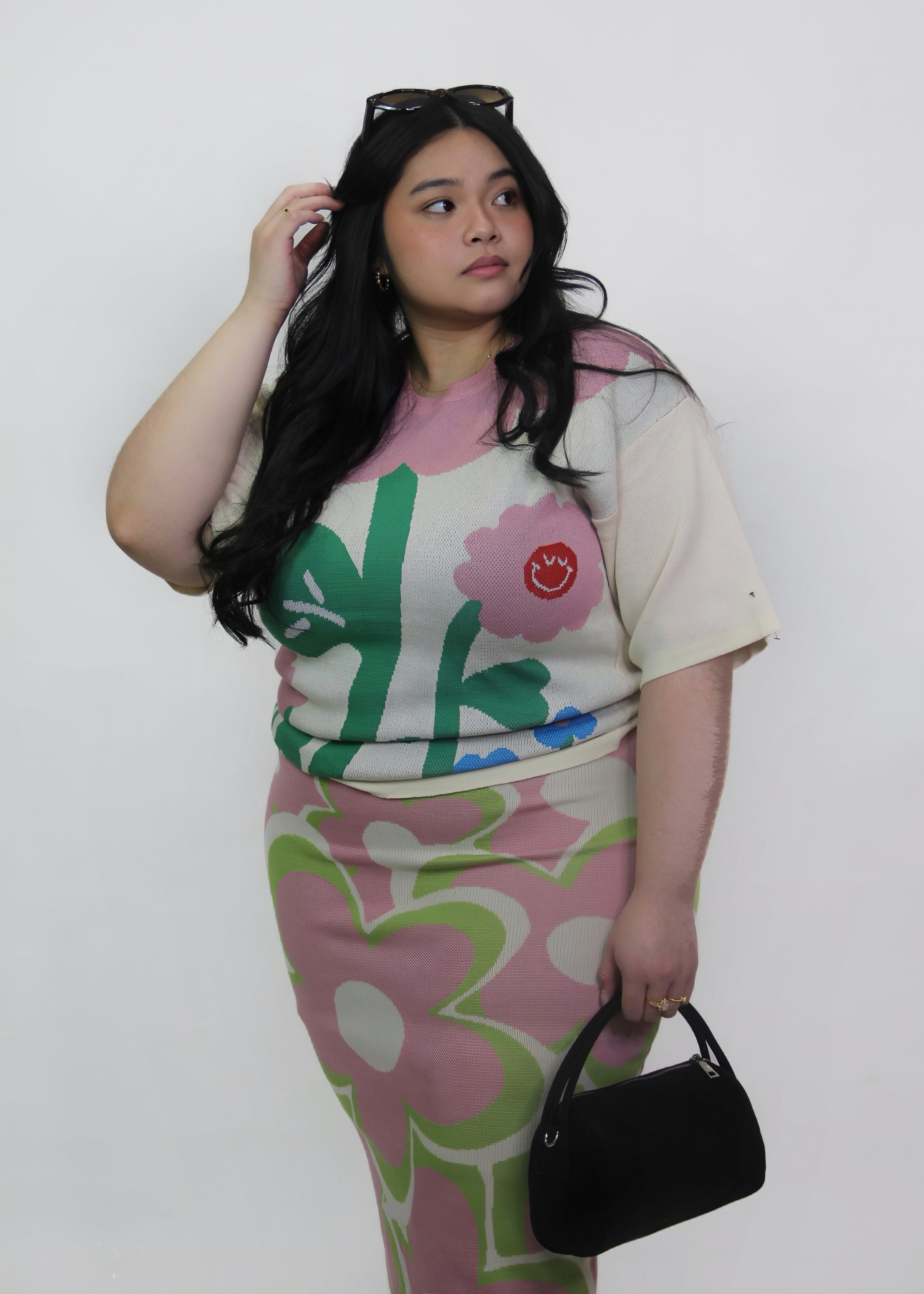 Retro Floral Soft Knit Matching Set