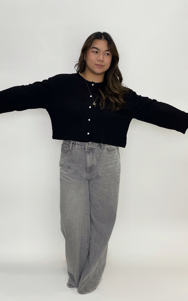 Cropped Button Cardigan – Fits Up to L/1XL