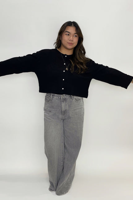 Cropped Button Cardigan – Fits Up to L/1XL