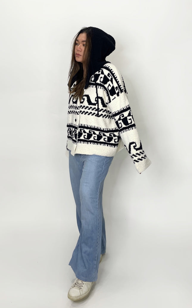 Knit Pattern Hoodie Jacket