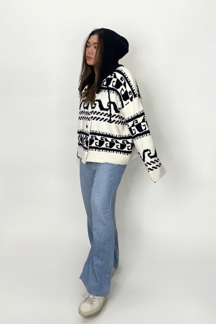 Knit Pattern Hoodie Jacket