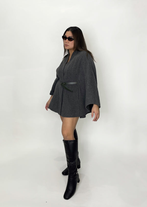 Charcoal Belted Cape Coat