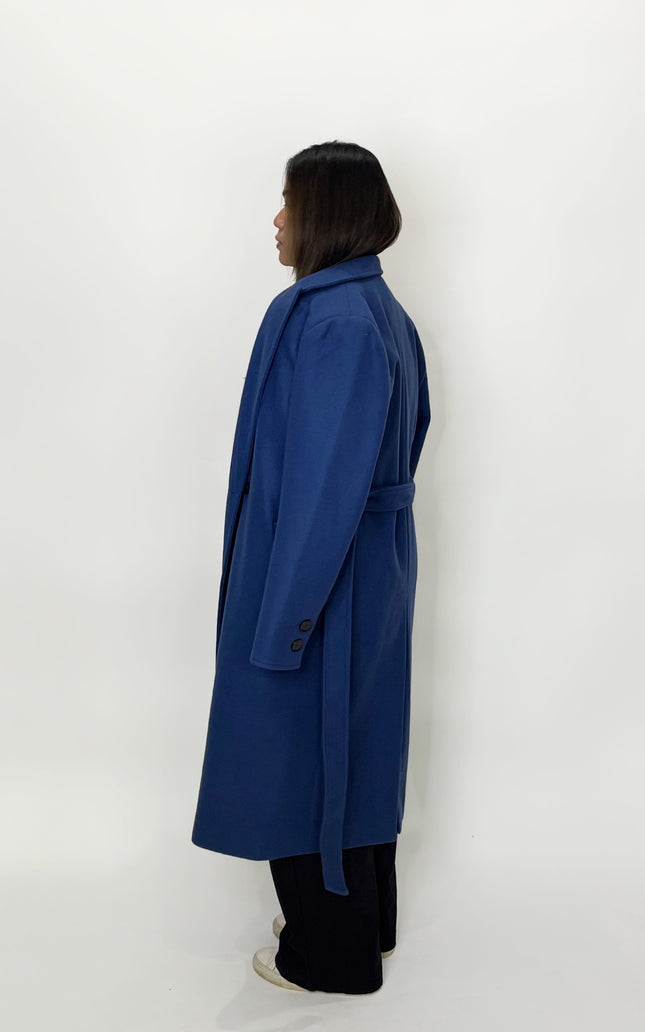 Navy Tie-Waist Long Coat