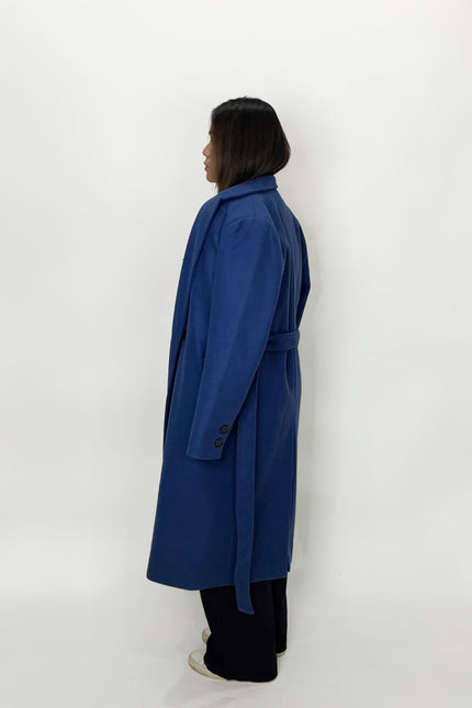 Navy Tie-Waist Long Coat