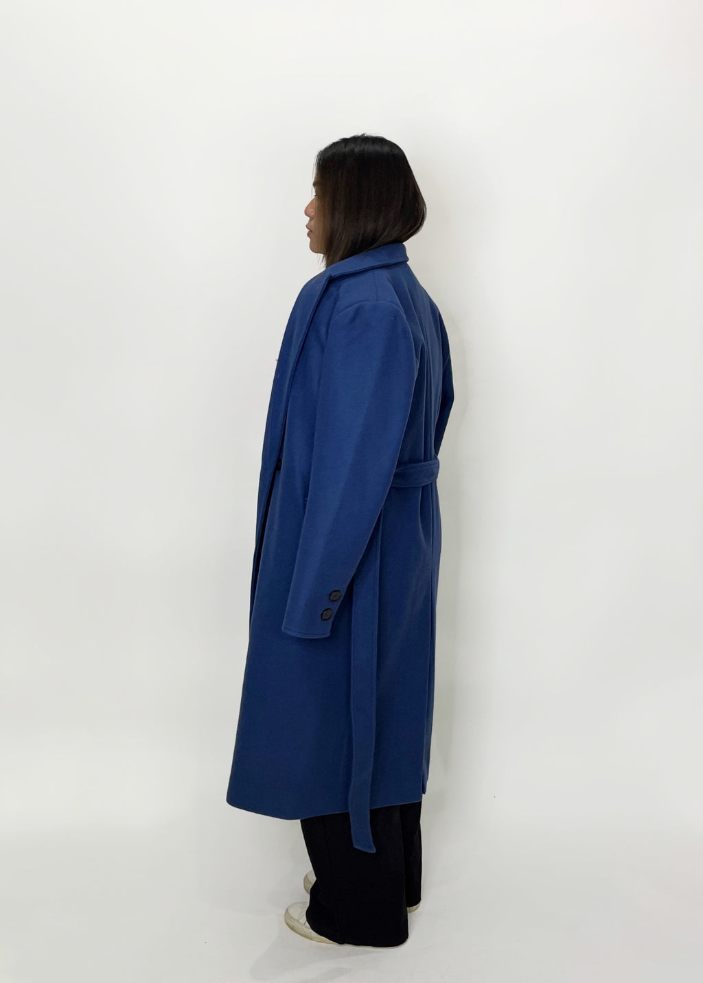 Navy Tie-Waist Long Coat