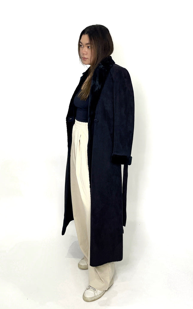 Midnight Faux-Fur Trim Coat