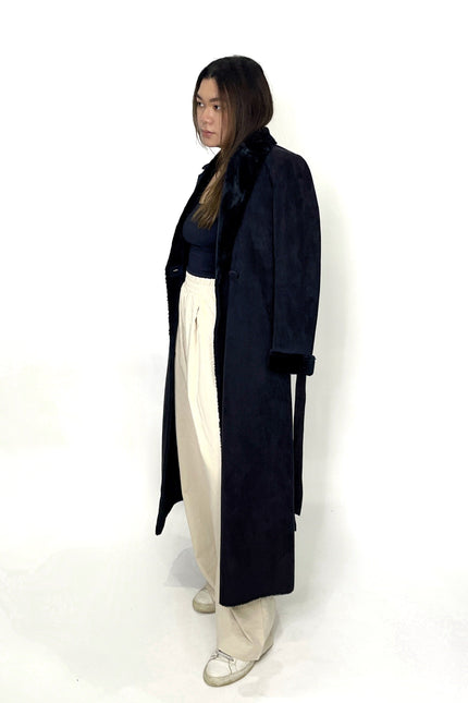 Midnight Faux-Fur Trim Coat