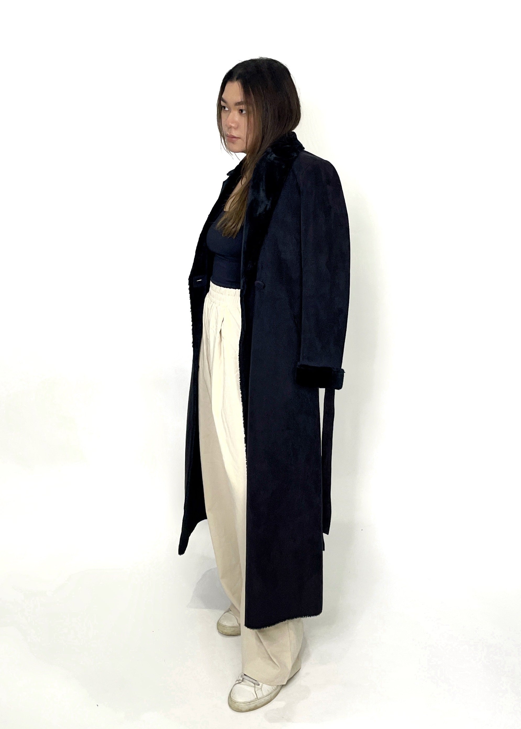 Midnight Faux-Fur Trim Coat
