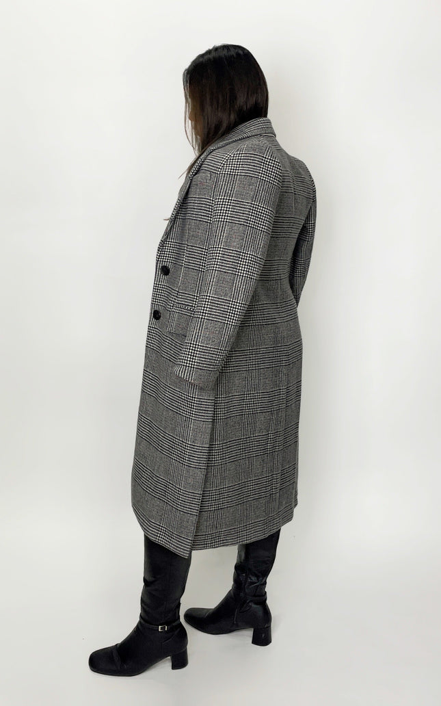 Grey Checkered Double-Breasted Coat