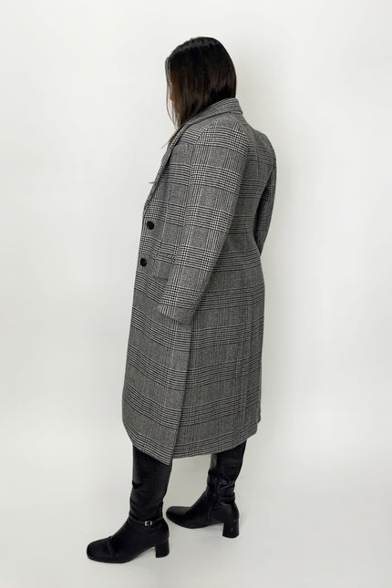 Grey Checkered Double-Breasted Coat