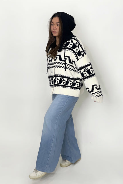 Knit Pattern Hoodie Jacket