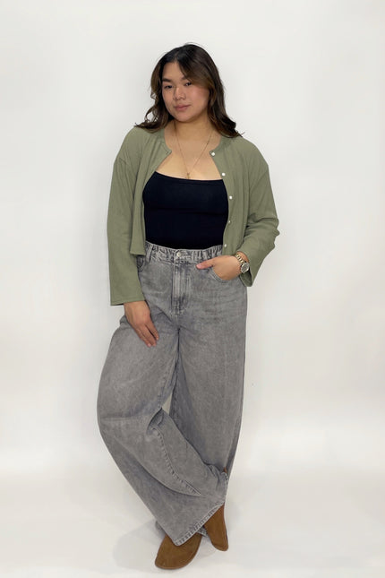 Cropped Button Cardigan – Fits Up to L/1XL