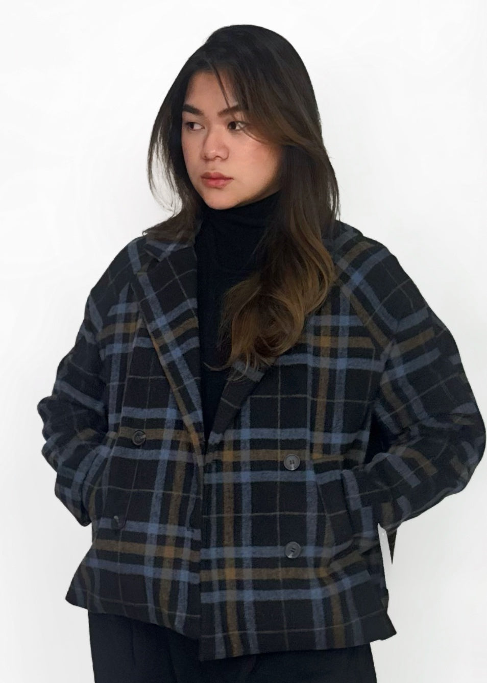 Plaid Wool Blend Blazer