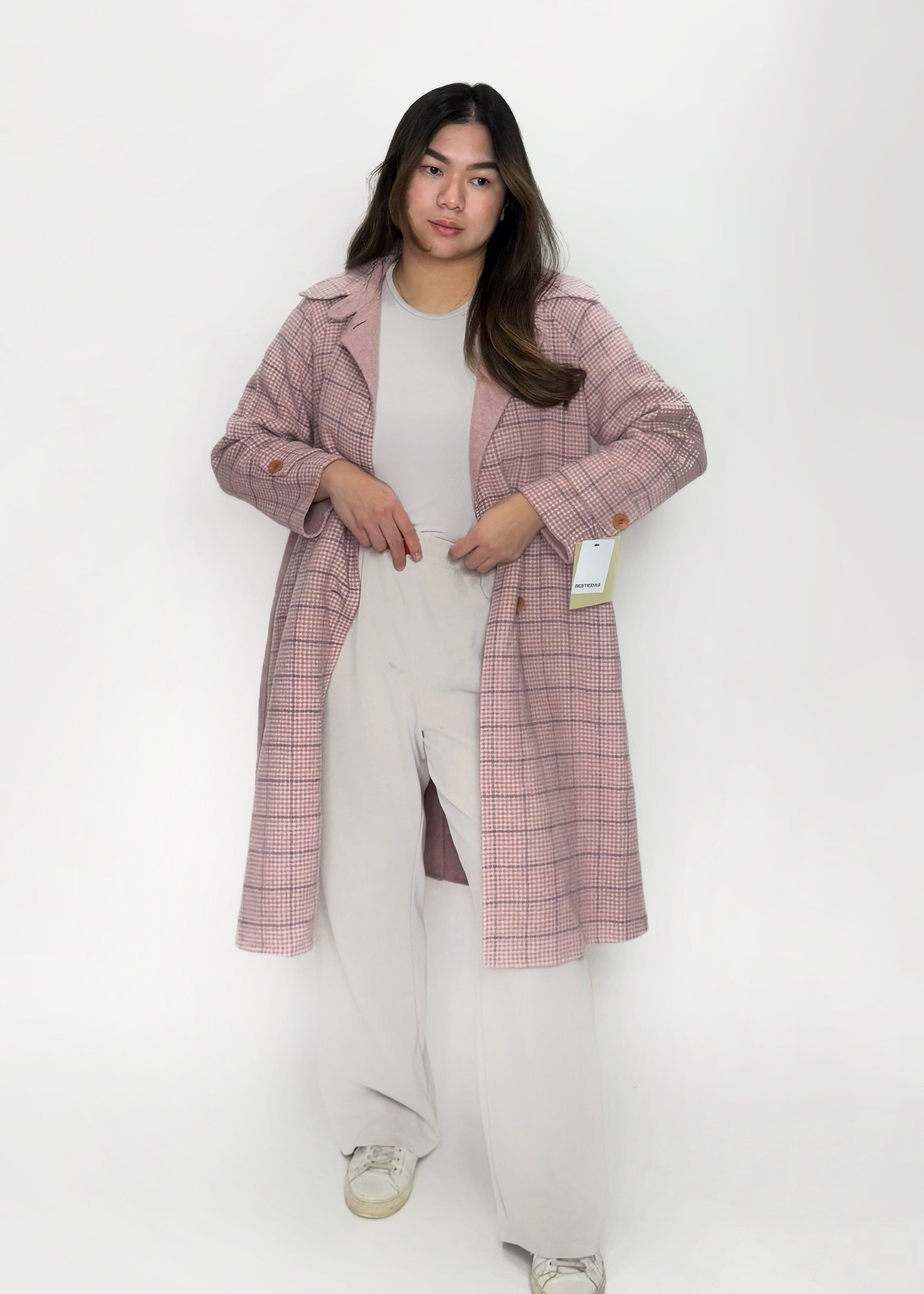 Pink Plaid Wool Coat
