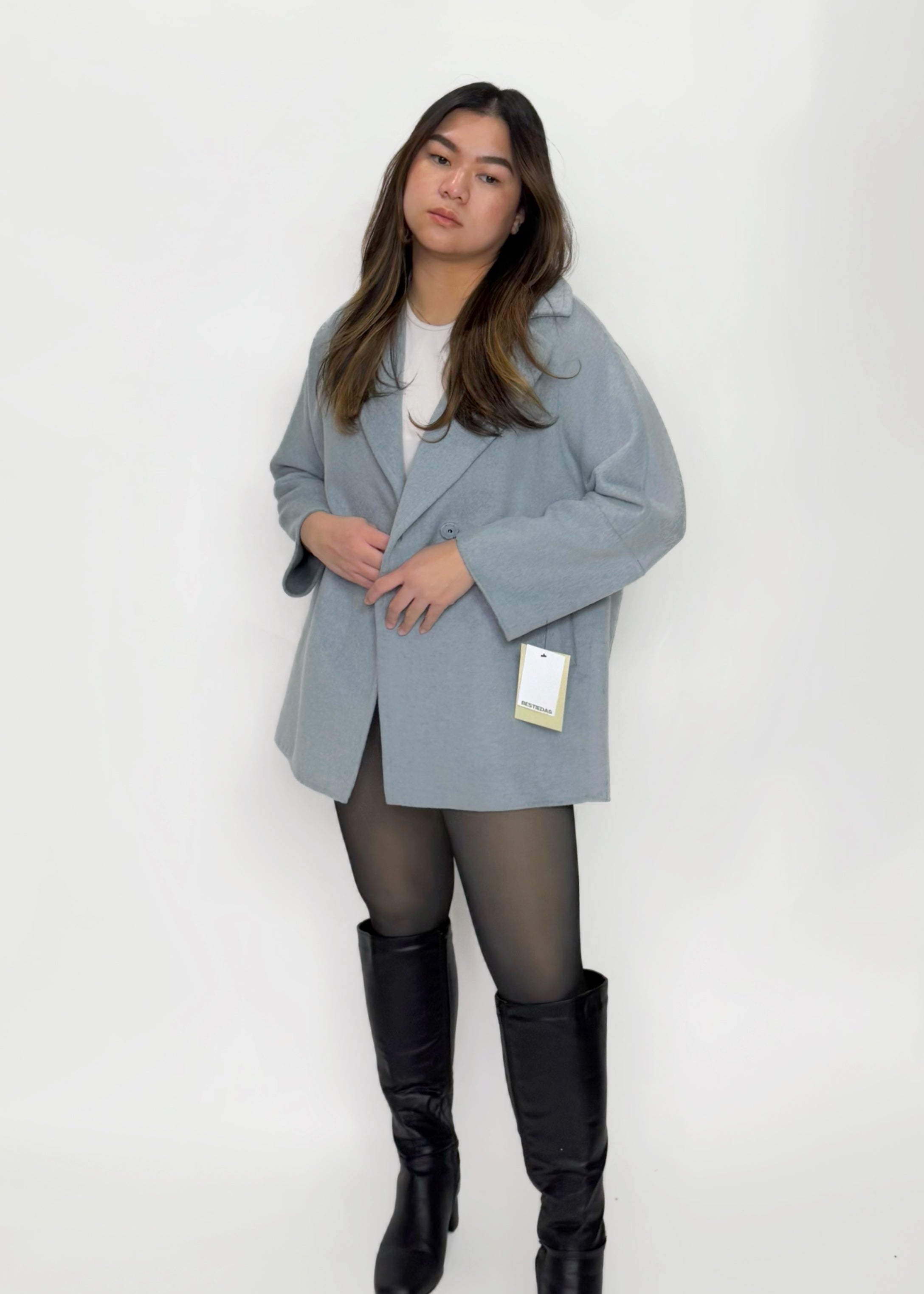 Light Blue Wool Blend Coat