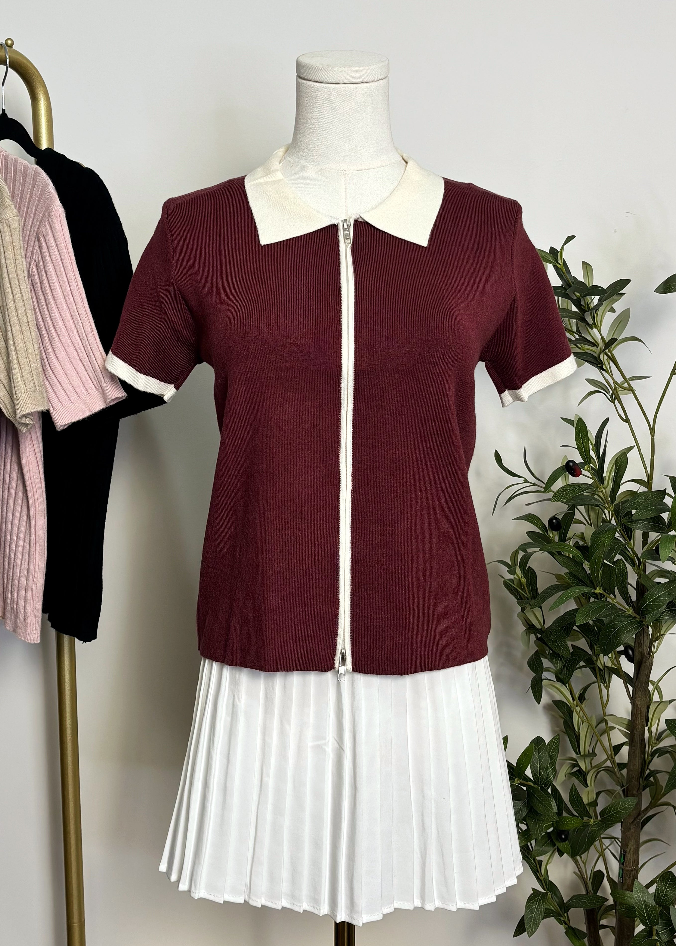 Ribbed Zip-Up Knit Top