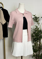 Ribbed Zip-Up Knit Top