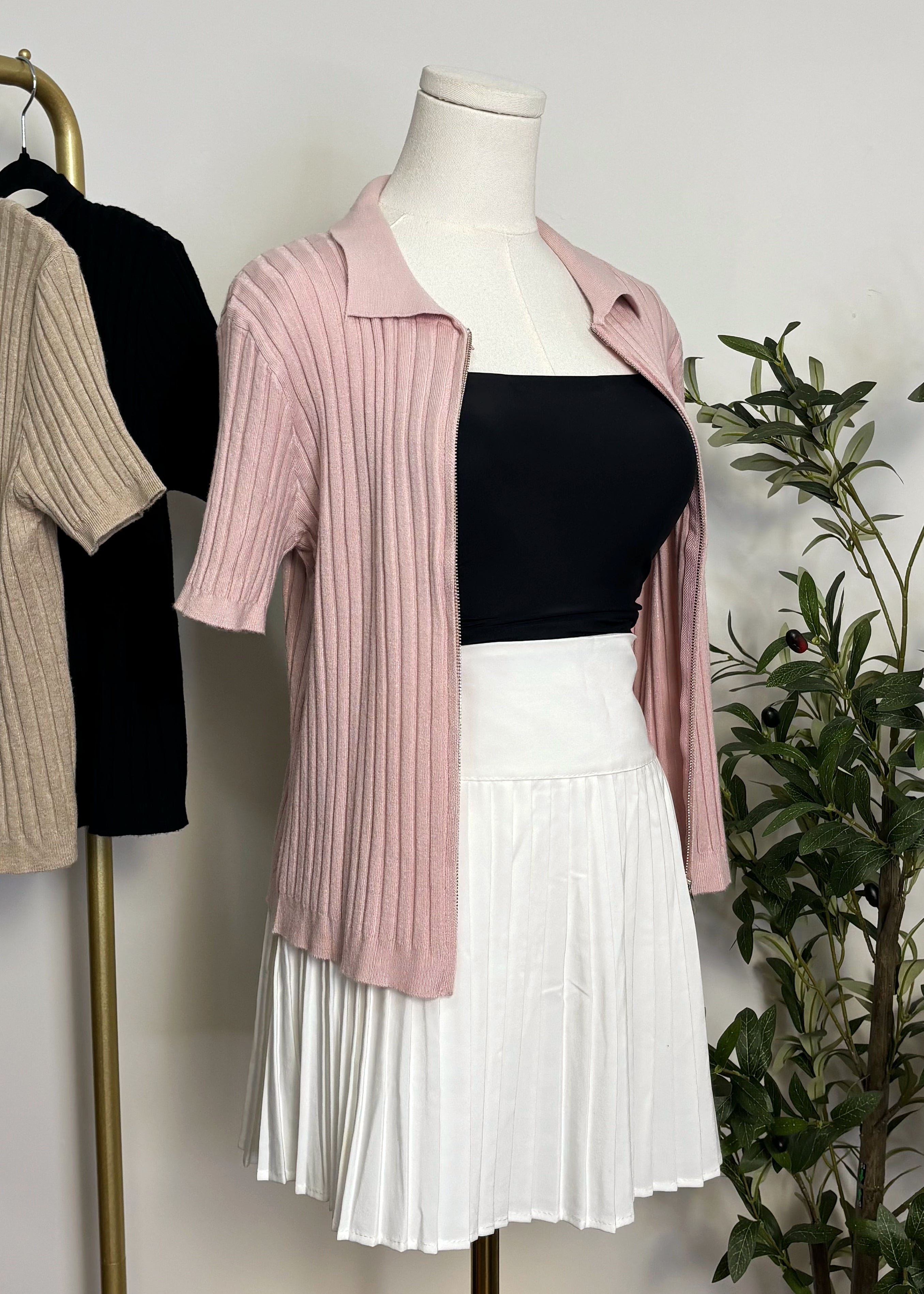 Ribbed Zip-Up Knit Top
