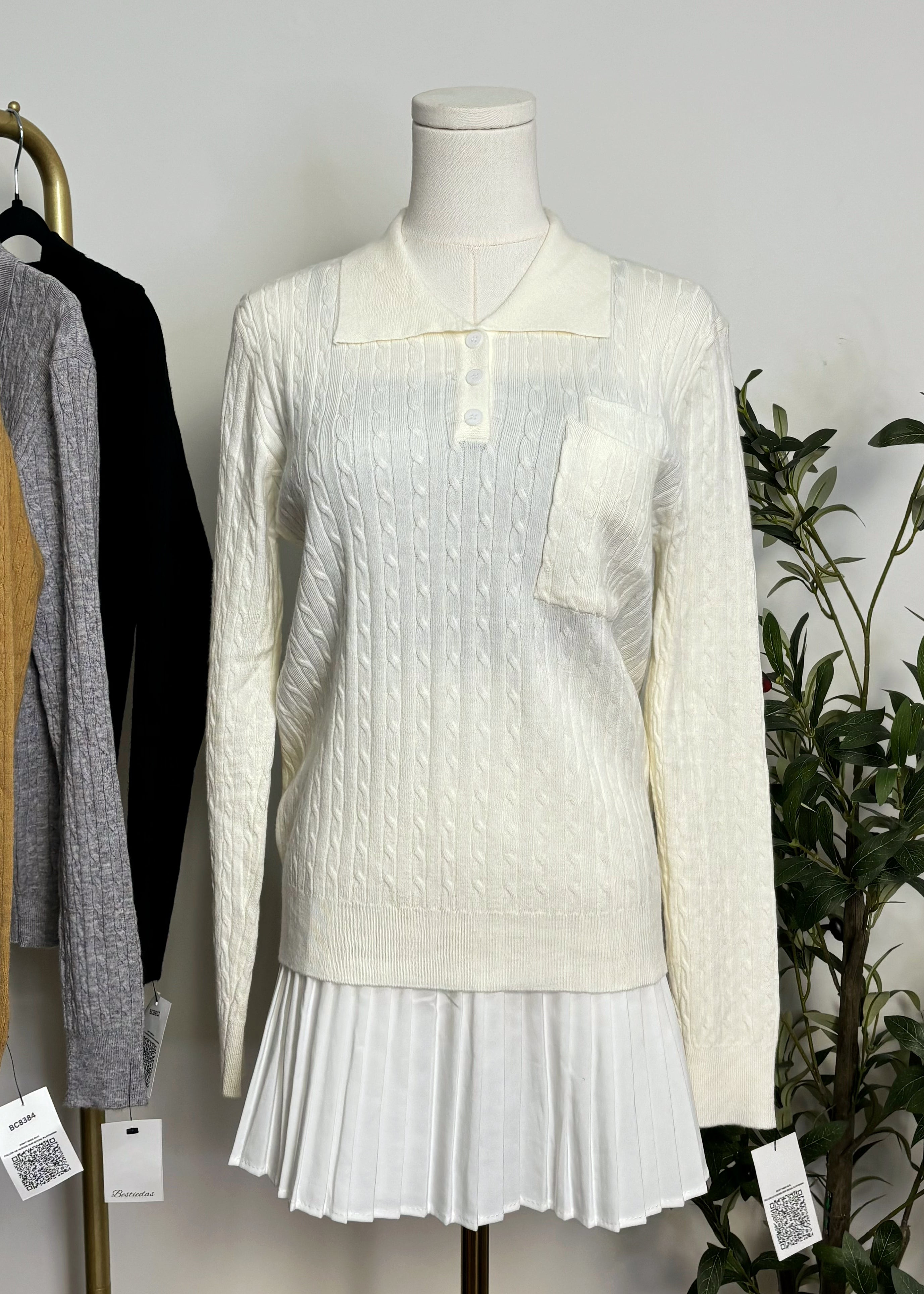 Cable Knit Collared Top