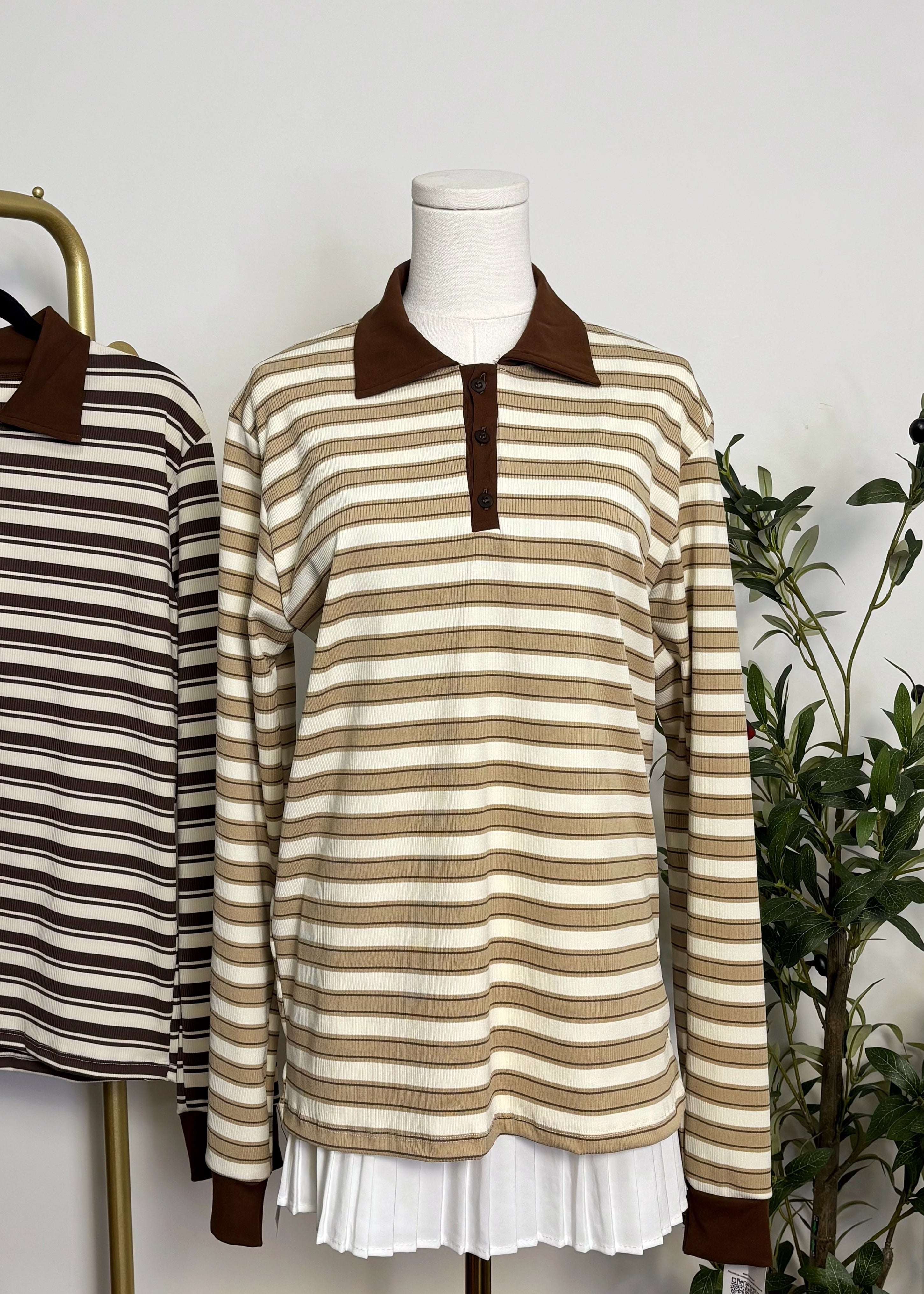 Striped Long Sleeve Polo