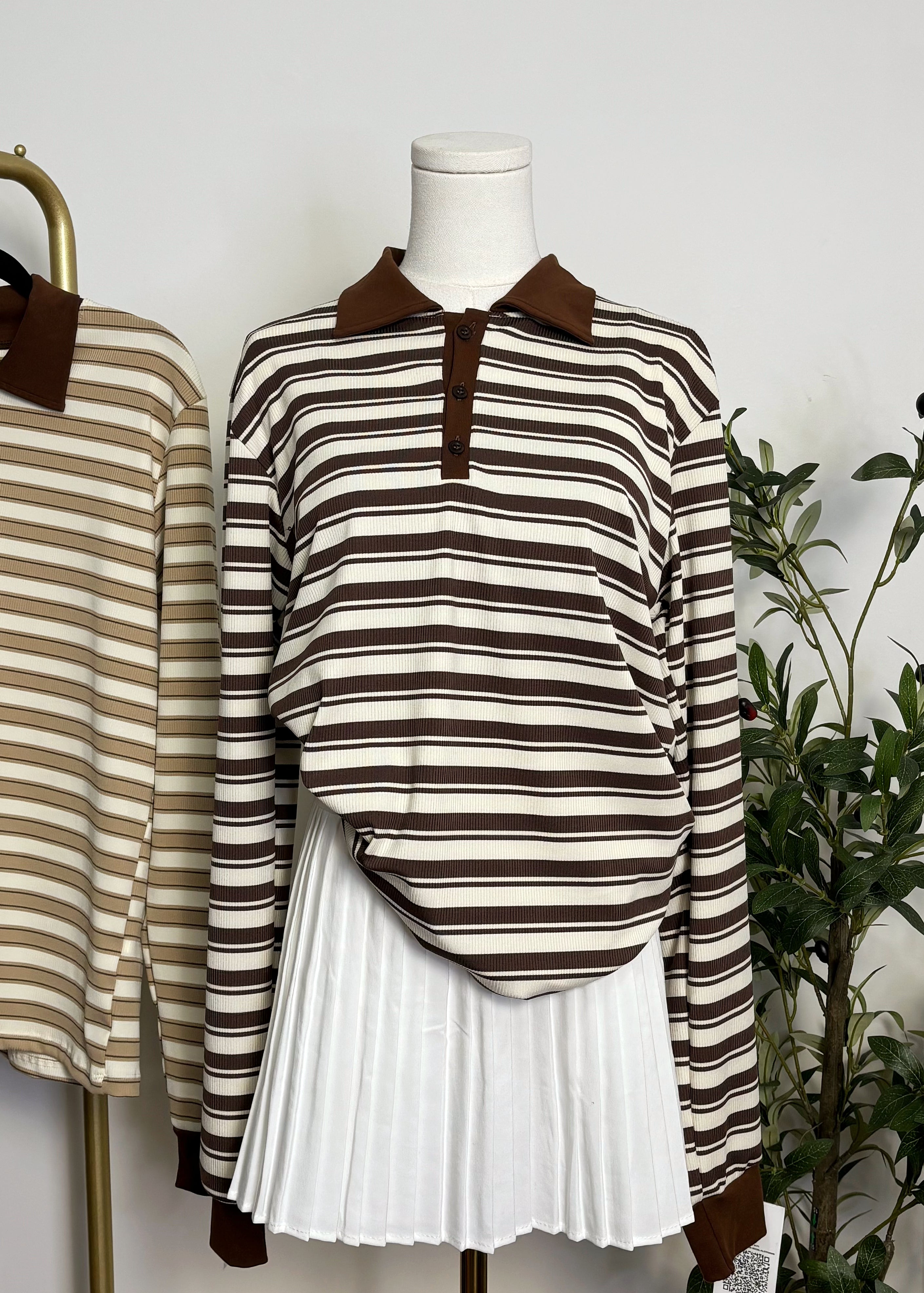 Striped Long Sleeve Polo