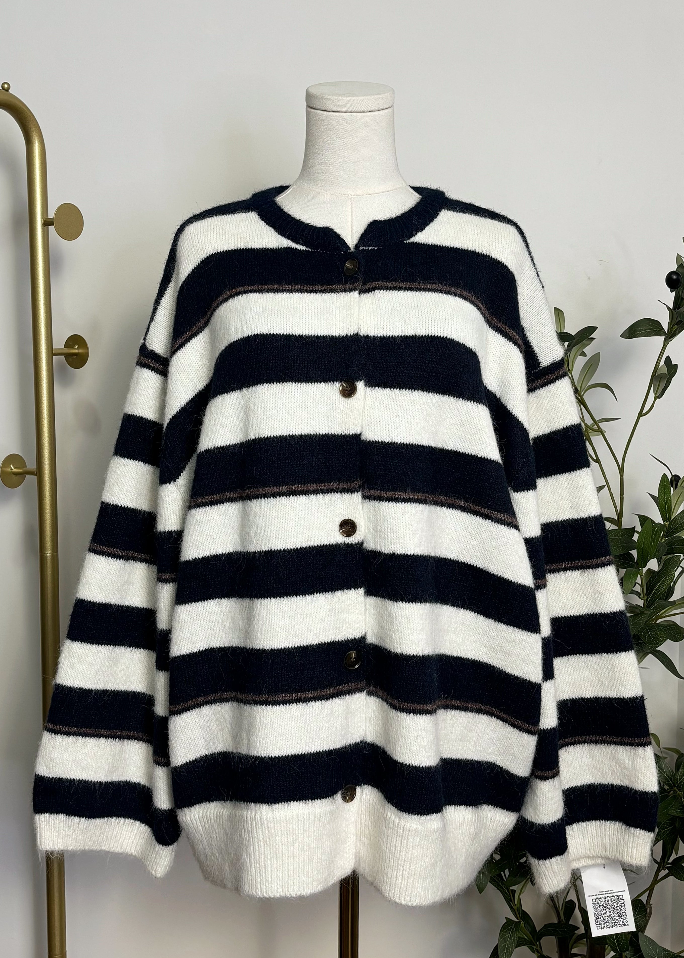 Oversized Striped Knit Cardigan