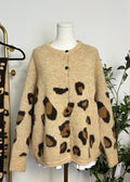Leopard Print Knit Cardigan & Scarf Set