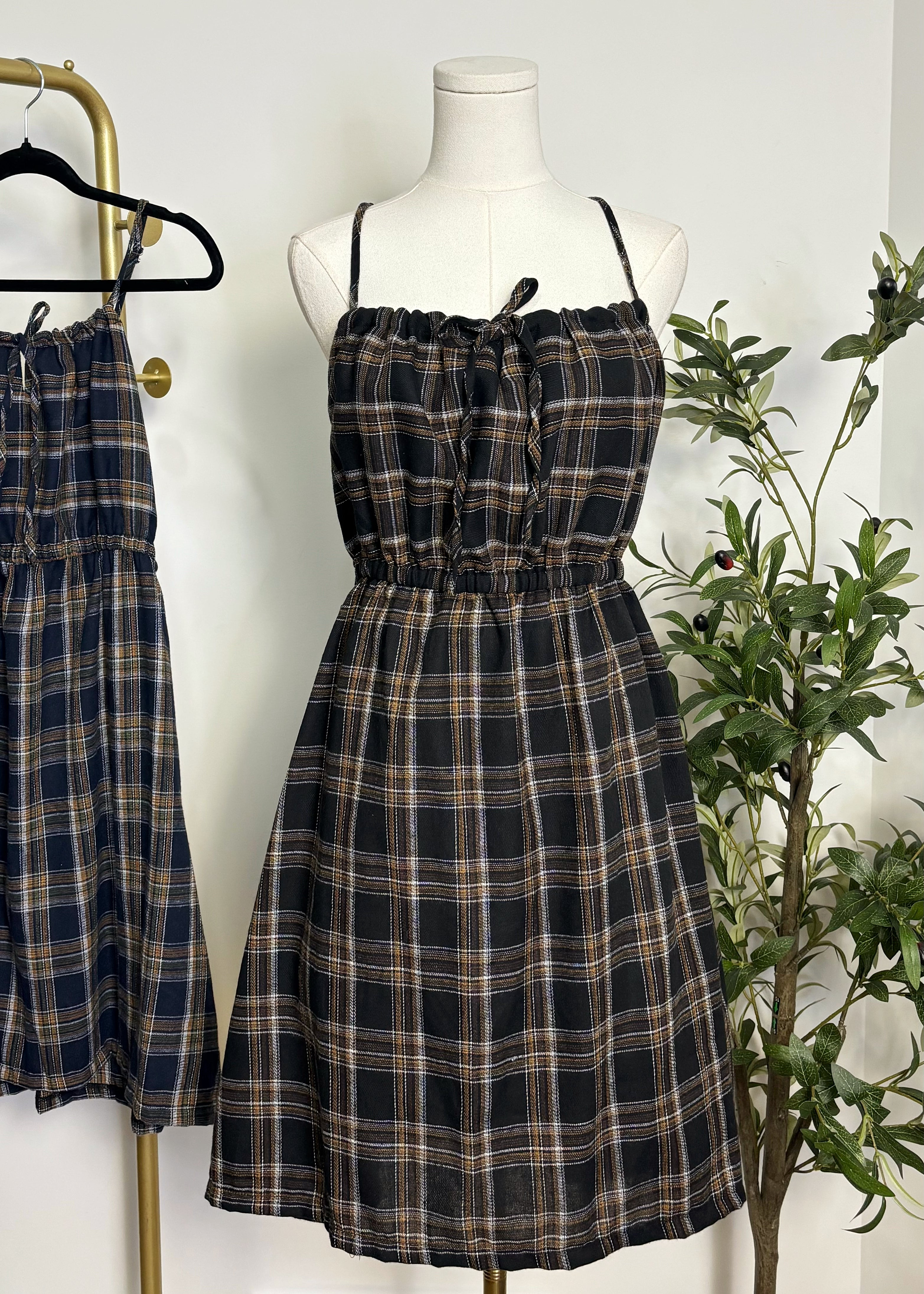 Plaid Smocked Mini Dress