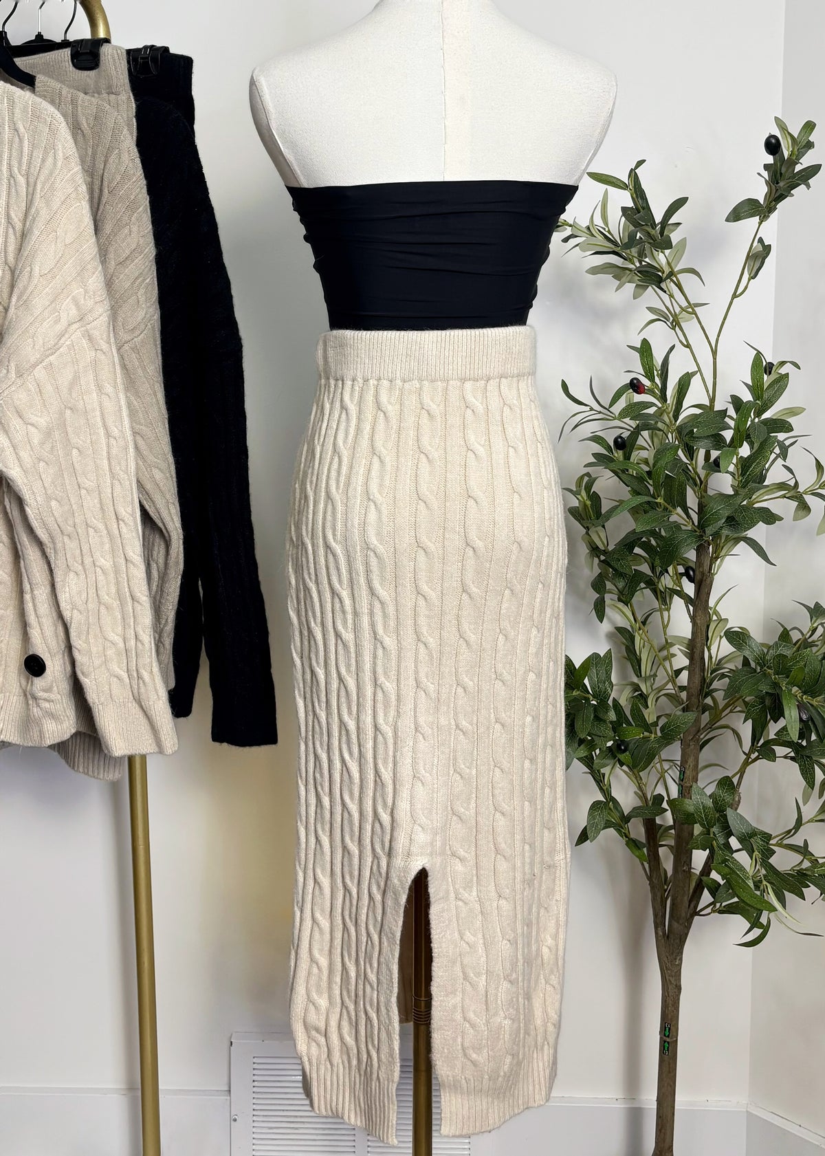 Cable Knit Cardigan & Skirt Set