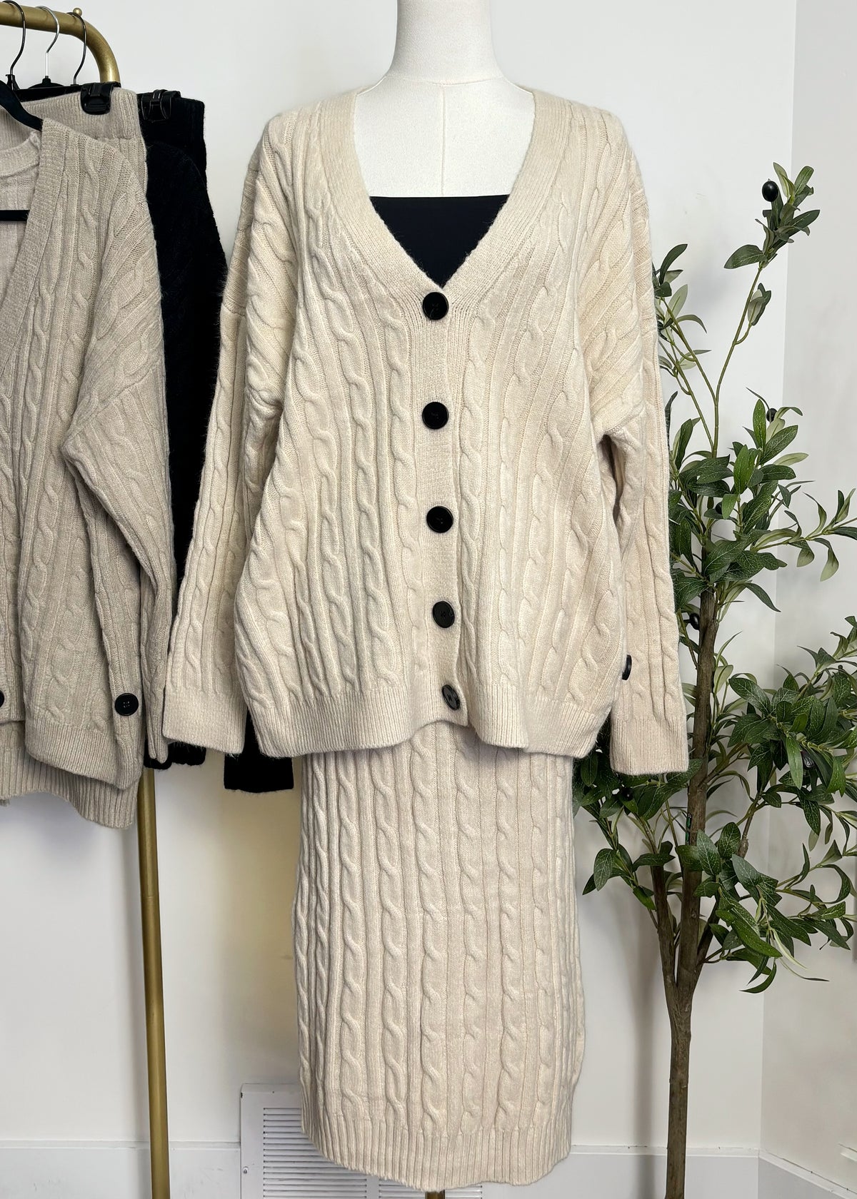 Cable Knit Cardigan & Skirt Set