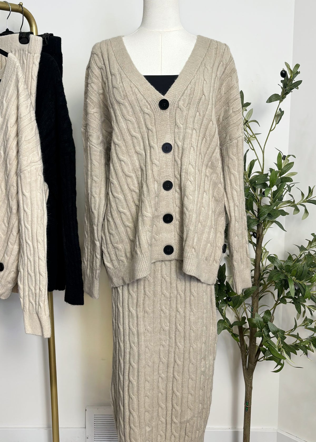 Cable Knit Cardigan & Skirt Set