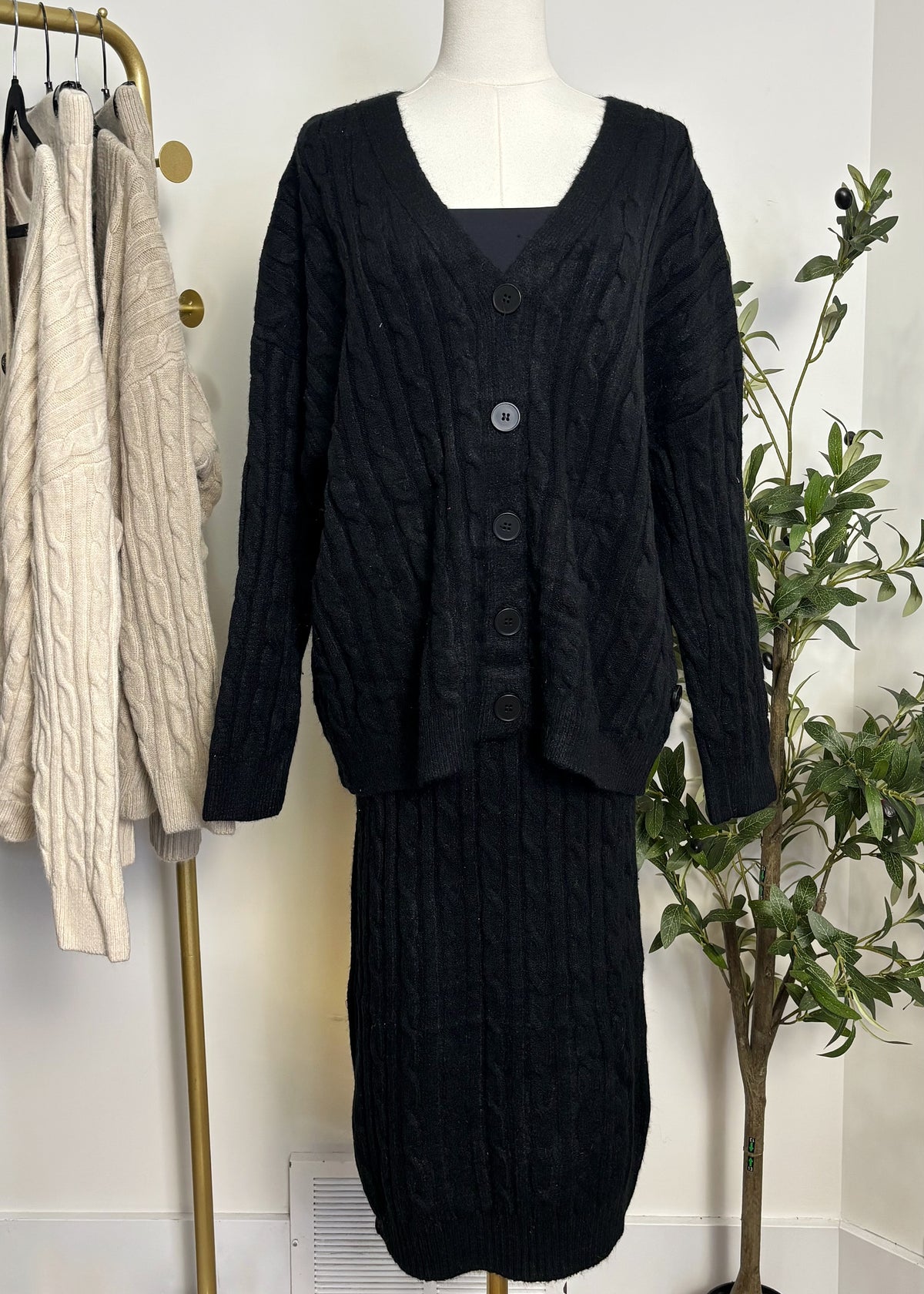 Cable Knit Cardigan & Skirt Set