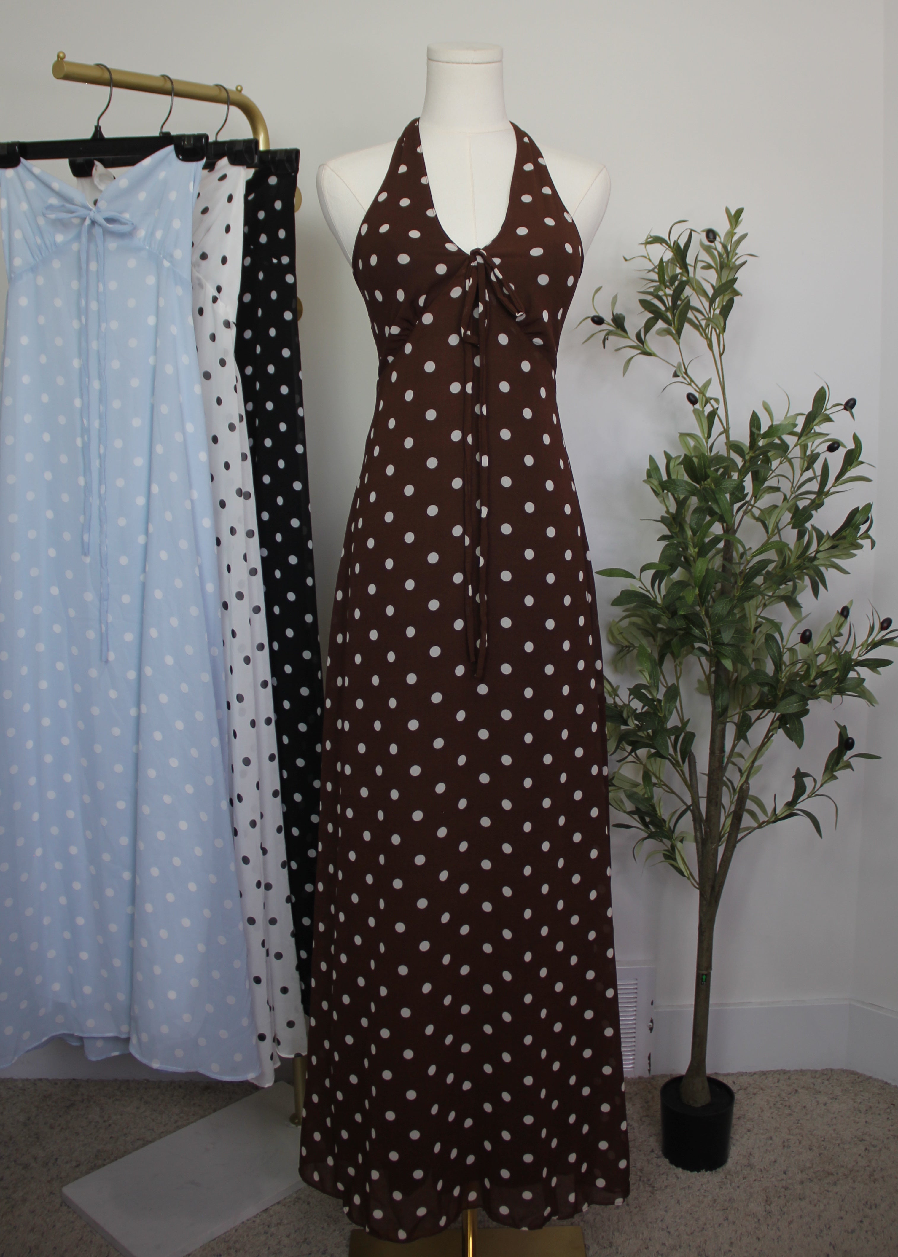 Polka Dot Halter Maxi Dress