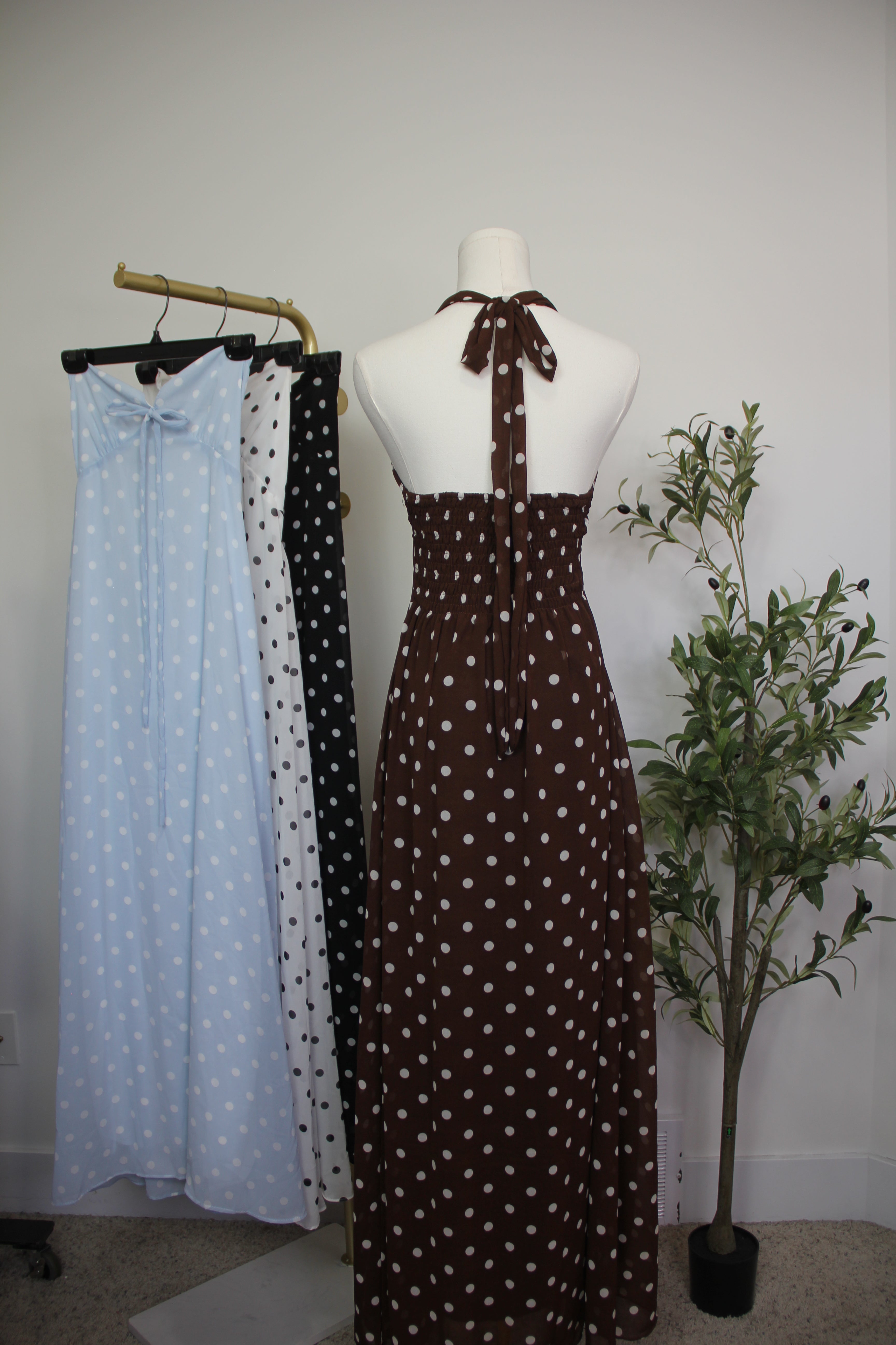 Polka Dot Halter Maxi Dress